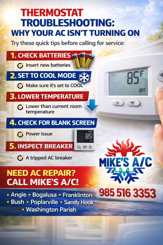 AC thermostat troubleshooting in Bogalusa LA – why your AC isn’t turning on